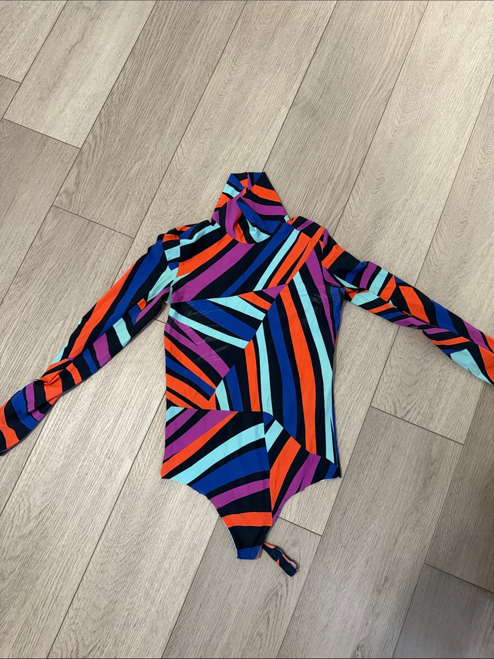 Kids Long-Sleeve One-Piece Bodysuit in Multi-Color Stripe commando